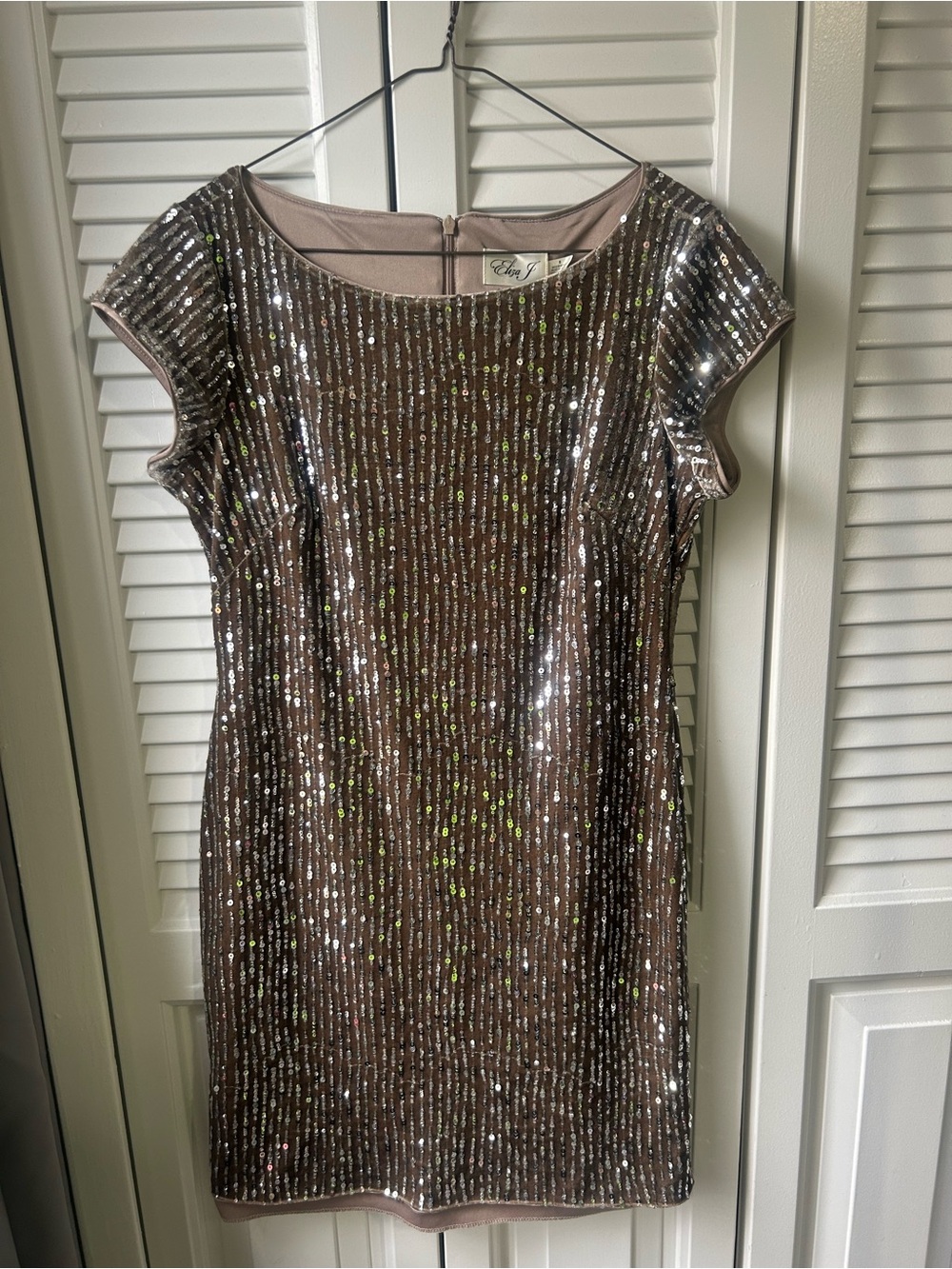 Eliza J Taupe Sequin Cap-Sleeve Mini Dress